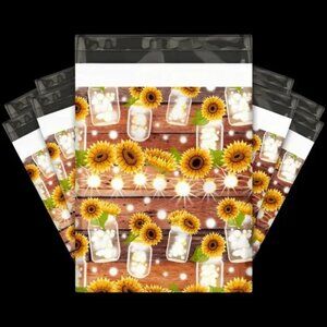 30 Poly Mailers/shipping Bags/ 30 Thank you Stickers - Sunflowers & white